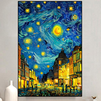 梵高星空街头手工钻石画竖版点钻