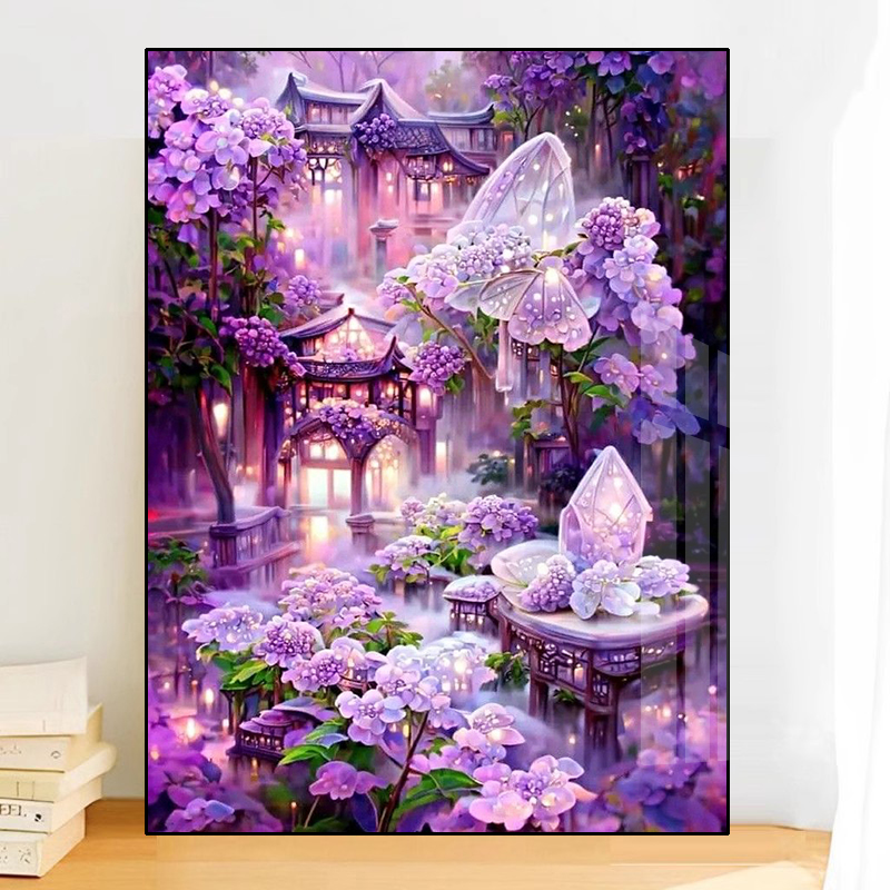 紫色城堡风景钻石画2025新款手工砖石贴画卧室5d点贴钻十字绣满钻