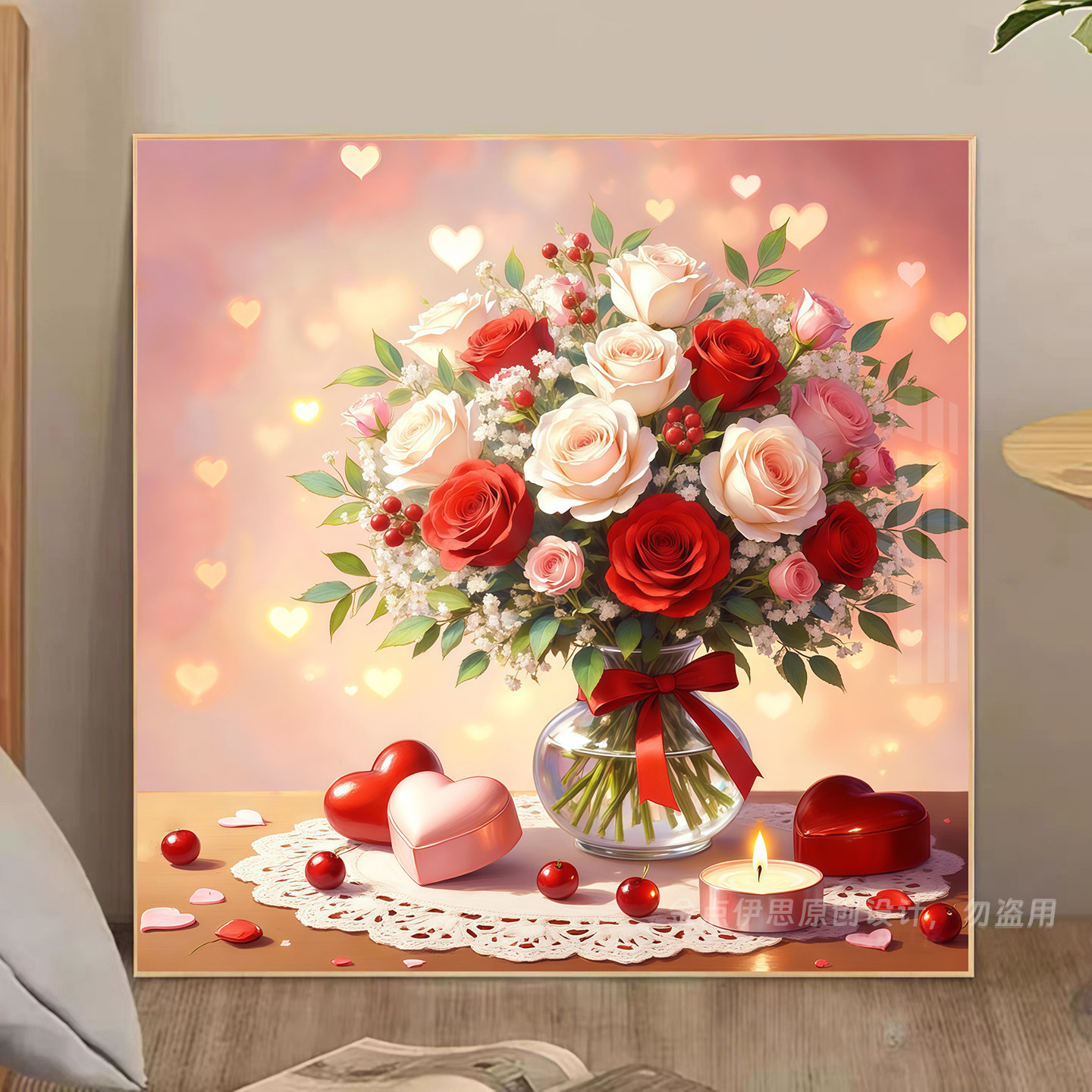 浪漫玫瑰花卉钻石画2026新款花瓶手工5d点贴钻十字绣卧室餐厅满钻