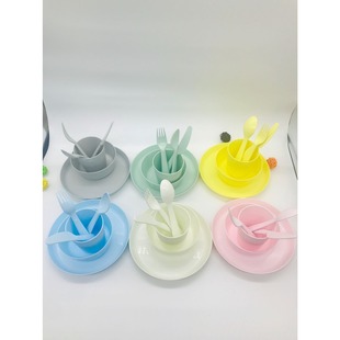 IKEA宜家卡拉斯儿童餐具餐饮宝宝辅食塑料幼儿园餐具36件马卡龙色