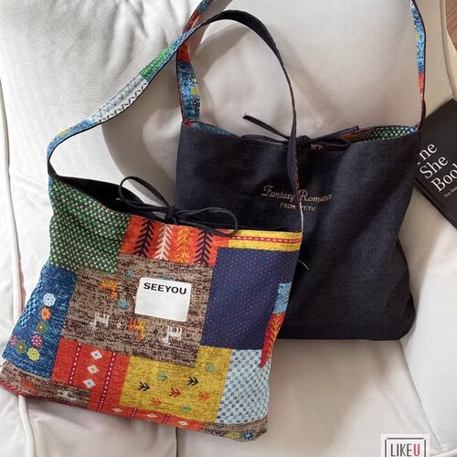 文艺复古双面两用牛仔单肩斜挎包