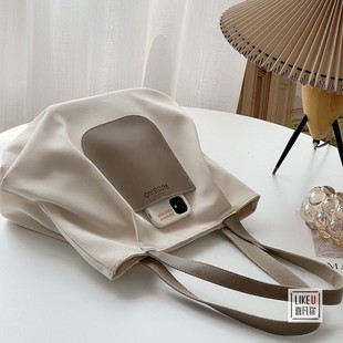 原创设计日韩百搭通勤慵懒帆布托特包简约休闲文艺学生单肩手提包