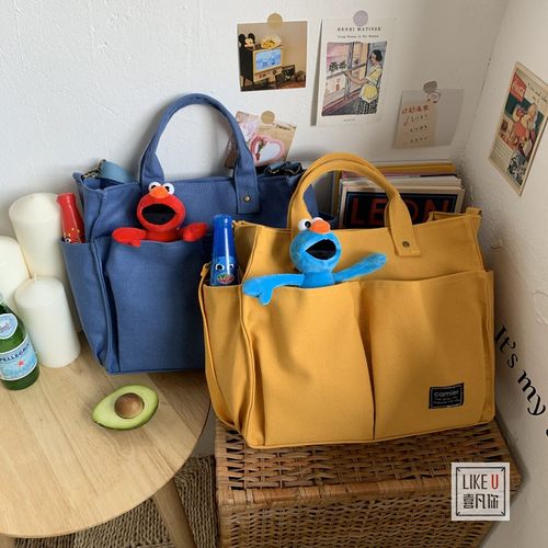 日式原创百搭书包帆布包多口袋