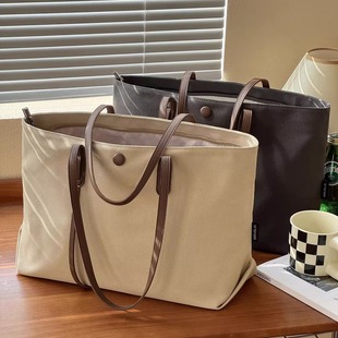 日系时尚简约通勤大容量帆布单肩包文艺日常百搭便携学生托特包袋