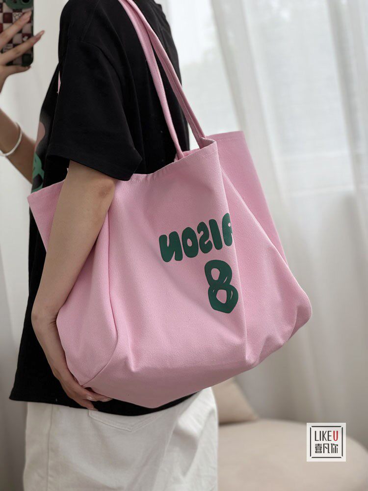 韩版ins慵懒文艺字母简约帆布包多巴胺百搭大容量学生单肩购物袋
