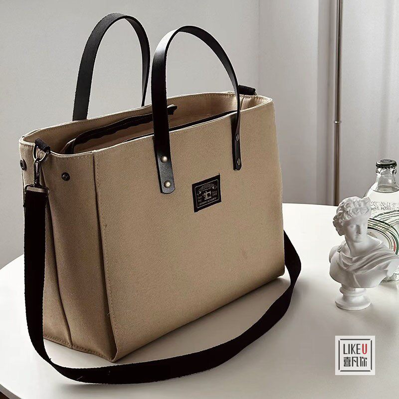 原创简约大容量经典托特包帆布包男女大学生电脑手提单肩斜挎包