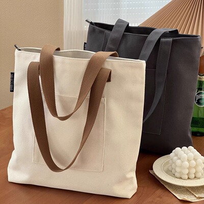 喜凡你日系简约通勤帆布托特包