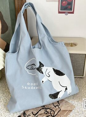 原创大猫咪文艺插画托特单肩包