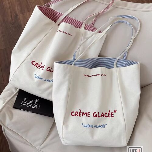 喜凡你韩系字母刺绣双面帆布包