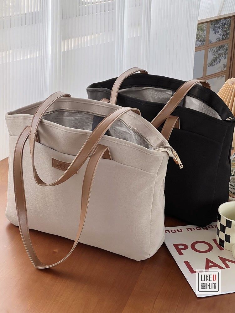 原创设计款韩版加厚多隔层电脑文件托特包上班通勤学生上课单肩包