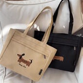 原创设计韩版 百搭学生托特包 文艺腊肠狗刺绣手提单肩帆布休闲时尚