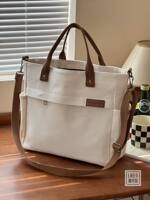 Original homemade Japanese-style artistic zipper thickened canvas bag, simple commuting student computer hand-held crossbody tote bag thumbnail 4