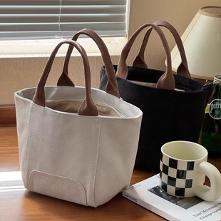 原创韩版复古质感简约加厚帆布手提包文艺日常便携通勤学生餐盒包
