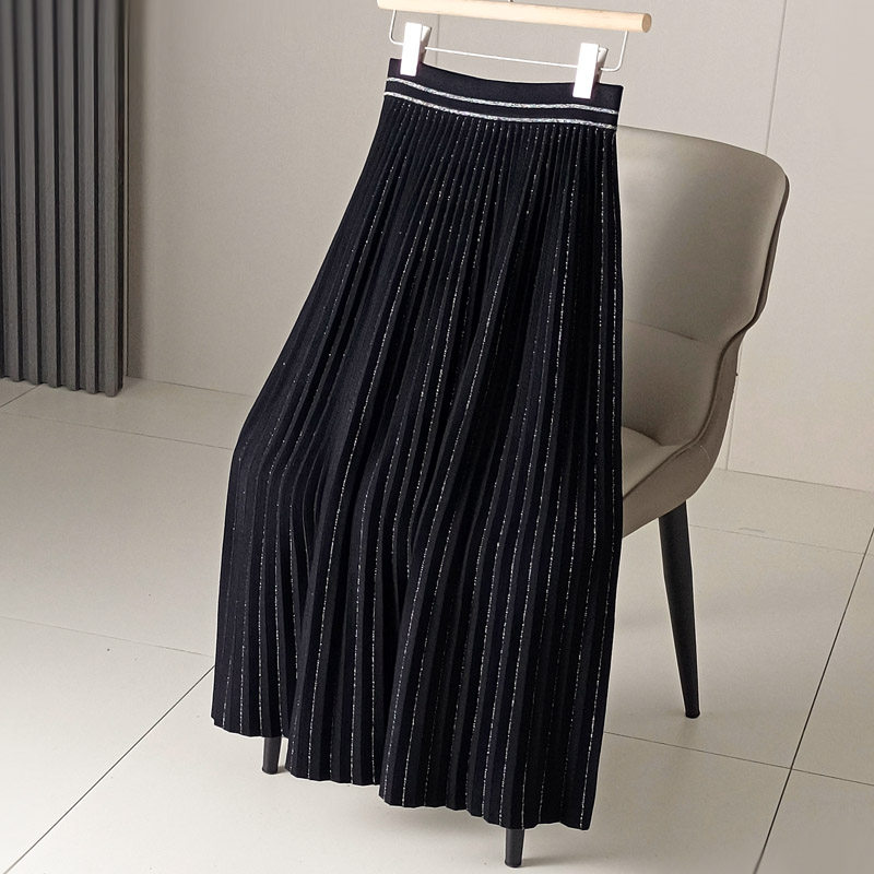 针织半身裙女秋冬新款高腰显瘦垂坠感a字大摆百褶裙小众伞裙子