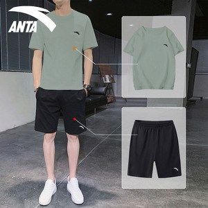 安踏运动服男套装夏季速干衣跑步健身房男士短袖短裤冰丝透气夏装