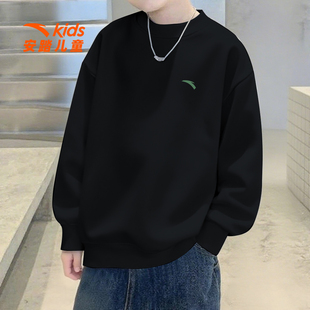 安踏儿童长袖t恤男新款秋冬运动休闲上衣中大童学生童装加绒卫衣