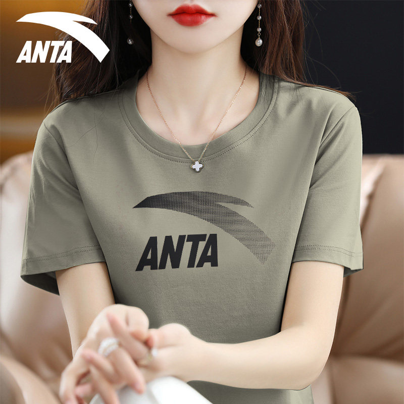安踏短袖t恤女2026夏季新款大logo印花休闲衣服妈妈夏装棉质上衣
