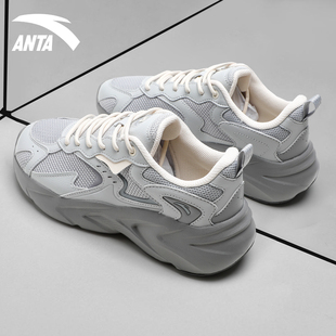 安踏女鞋2026新款复古休闲厚底老爹鞋女款增高运动鞋网面透气鞋子