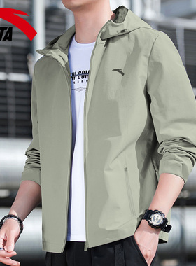 安踏连帽外套男秋冬季防泼水运动衫男士新款宽松开衫休闲加绒上衣