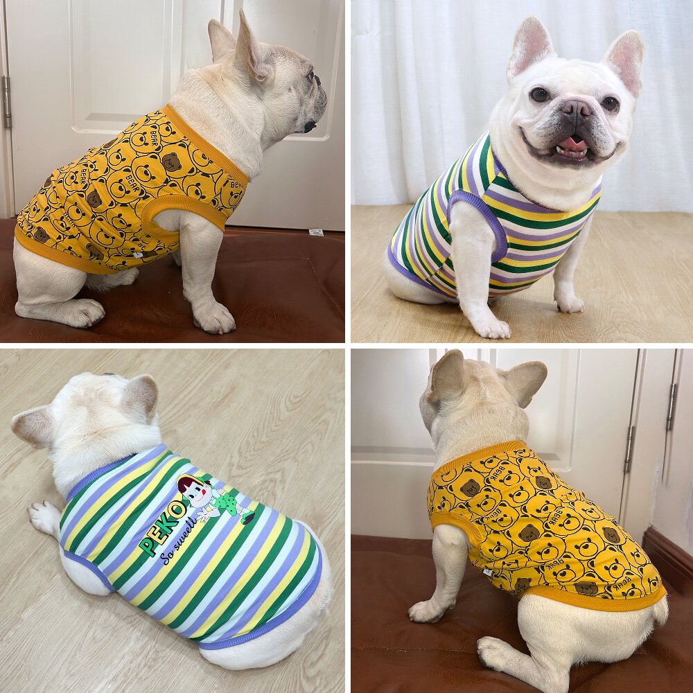 法斗巴哥斗牛犬衣服短体胖狗弹力春夏款可爱背心舒适印花狗狗服饰