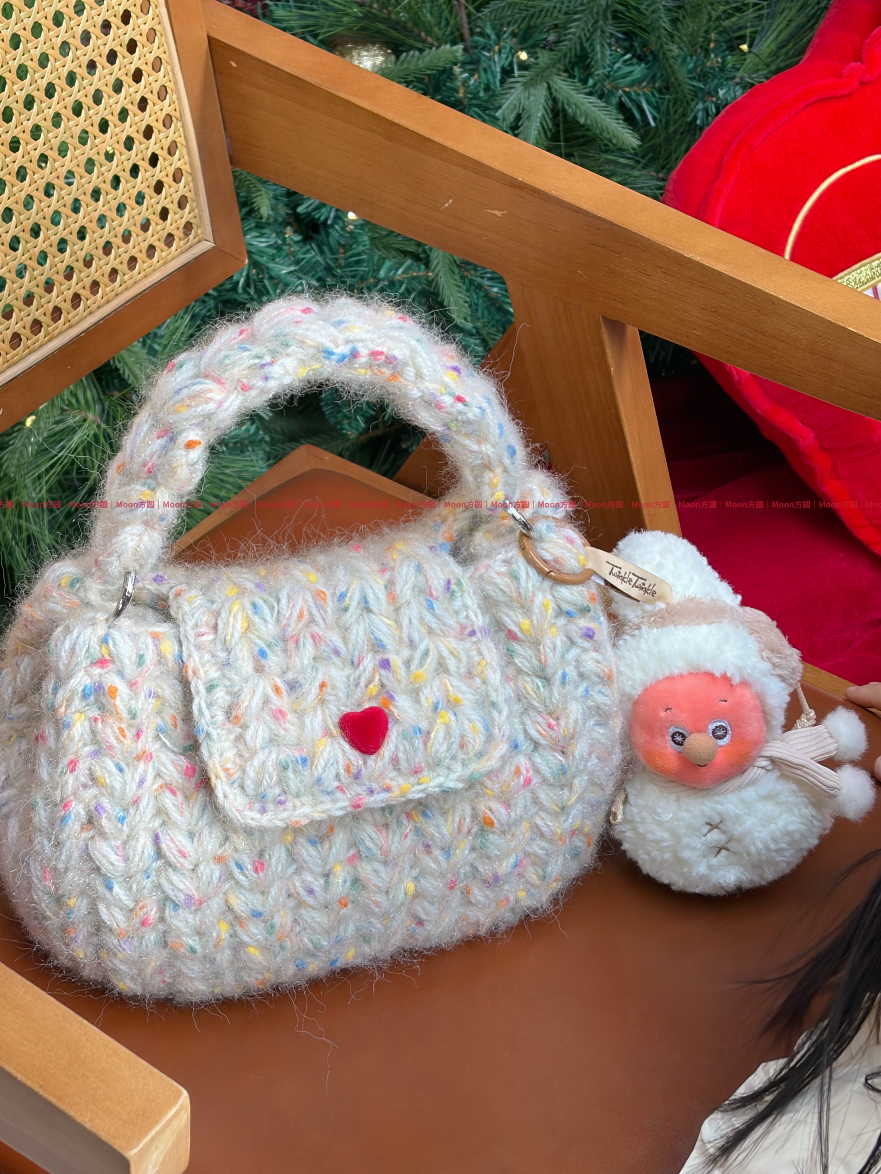 Moon方圆彩豆手提包礼物DIY手混线材料包钩针编织毛线送视频教程