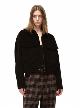 EMPTY PAGE黑色灯芯绒外套宽松百搭短款夹克