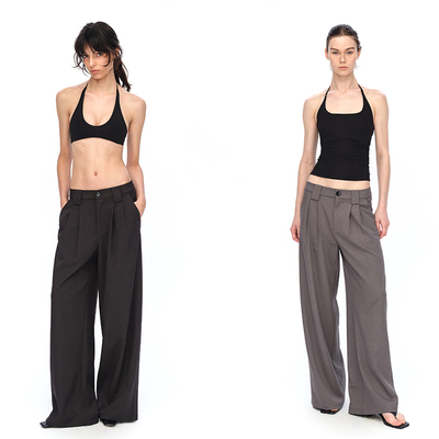 深灰/浅灰垂感褶皱阔腿休闲裤