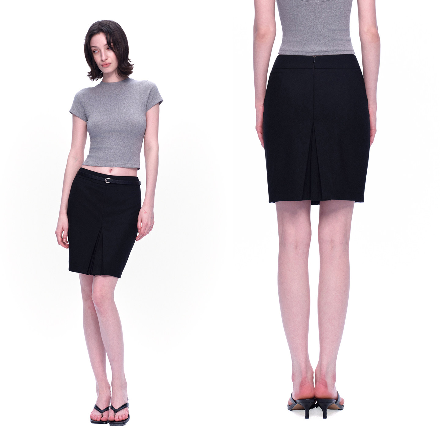 EMPTY PAGE 黑色折纸造型双插袋半身裙修身显瘦极简铅笔裙