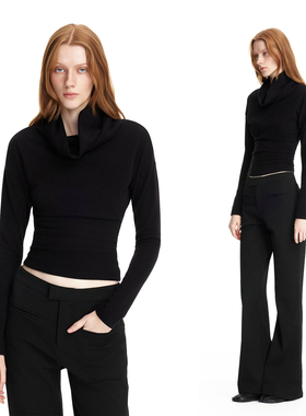 EMPTY PAGE黑色高领修身打底衫百搭收腰内搭T恤