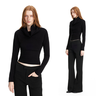 百搭收腰内搭T恤 打底衫 EMPTY PAGE黑色高领修身