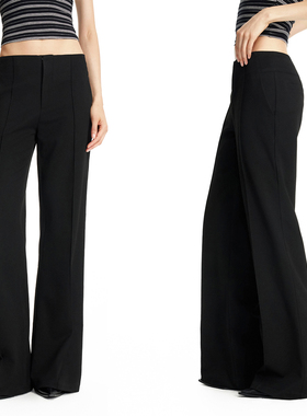 EMPTY PAGE黑色极简无腰头微弹修身阔腿裤百搭简约喇叭裤