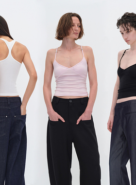 EMPTY PAGE黑/白/粉色吊带分割弹力修身背心百搭打底内搭
