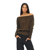 T恤弹力打底衫 EMPTY 咖啡色半开领 一字领长袖 PAGE 黑