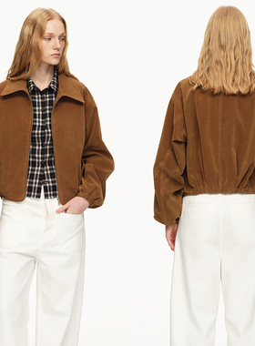 EMPTY PAGE 25秋冬 卡其色麂皮落肩短款外套宽松百搭夹克