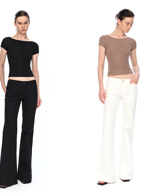 EMPTY PAGE黑/白低腰弹力修身基础百搭休闲棉弹喇叭裤