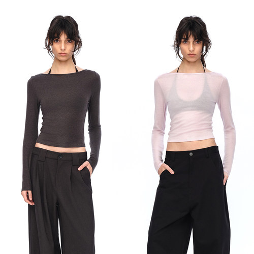 灰/粉色天色羊毛混纺T恤