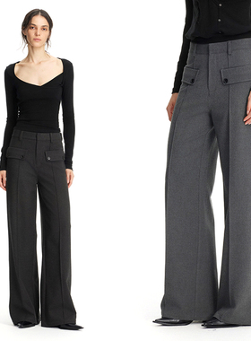 EMPTY PAGE 深灰/浅灰色极简宽松双插袋直筒裤