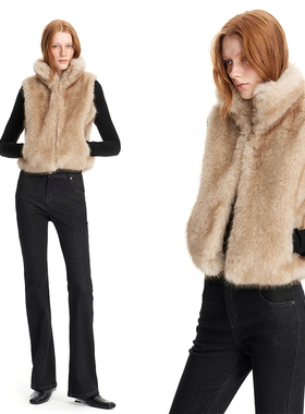 EMPTY PAGE 卡其色环保皮草马甲