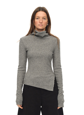 EMPTY PAGE  黑/灰色高领坑条打底毛针织衫内搭T恤