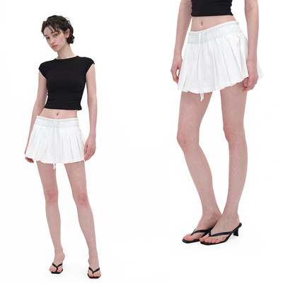 EMPTY PAGE 夏季白色百褶超短裙橡筋抽绳半身裙（含安全裤）