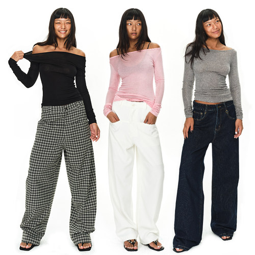 EMPTYPAGE修身薄款一字肩羊毛衫