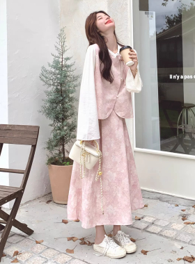 CHLON VIBE新中式风提花裙女士2026春夏新款假两件上衣半身裙套装