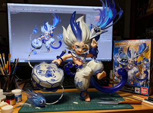 梦幻西游系列青花瓷系列手办童子雷鸟人持国巡守