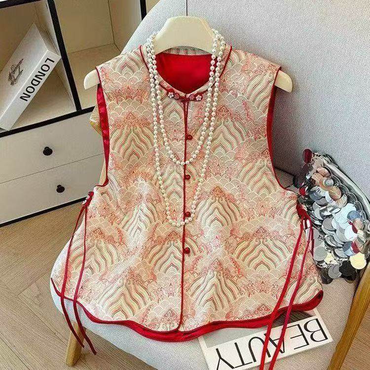 新中式复古国风提花马甲女立领单排扣时尚洋气减龄显白坎肩无袖,女装/女士精品,马夹,淘宝优惠券,粉丝福利购,淘宝优惠卷