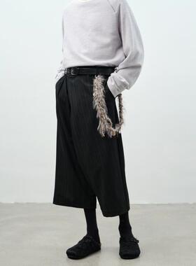GRAINMUSTARD 不规则斜襟阔腿休闲裤宽松高腰设计感直筒七分裤男
