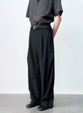 GRAINMUSTARD 「Wide-Leg Pants」 高腰休闲垂坠感拖地打褶阔腿裤