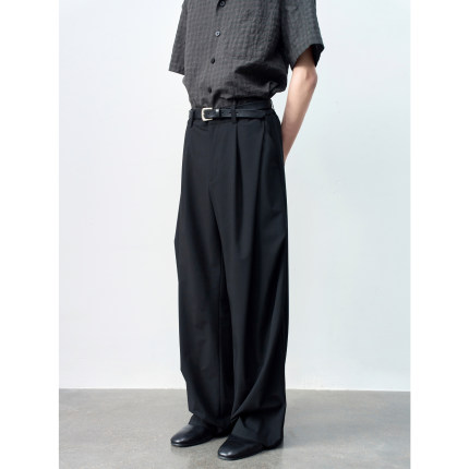 GRAINMUSTARD 「Wide-Leg Pants」 高腰休闲垂坠感拖地打褶阔腿裤