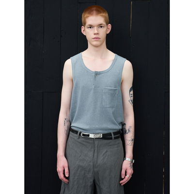 GRAINMUSTARD 「Henley Tank Top」 棉混纺贴袋开筒无袖T恤背心