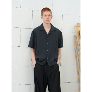 GRAINMUSTARD 「Curo Pleated Shirt 」 铜氨丝打褶休闲短袖衬衫