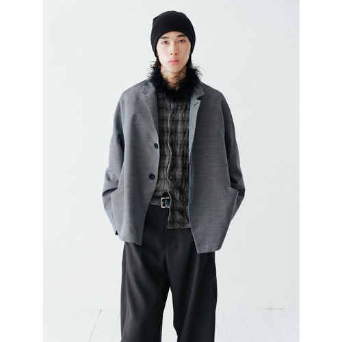 GRAINMUSTARD 「Satin-like Blazer」缎面廓形连肩分割休闲西装